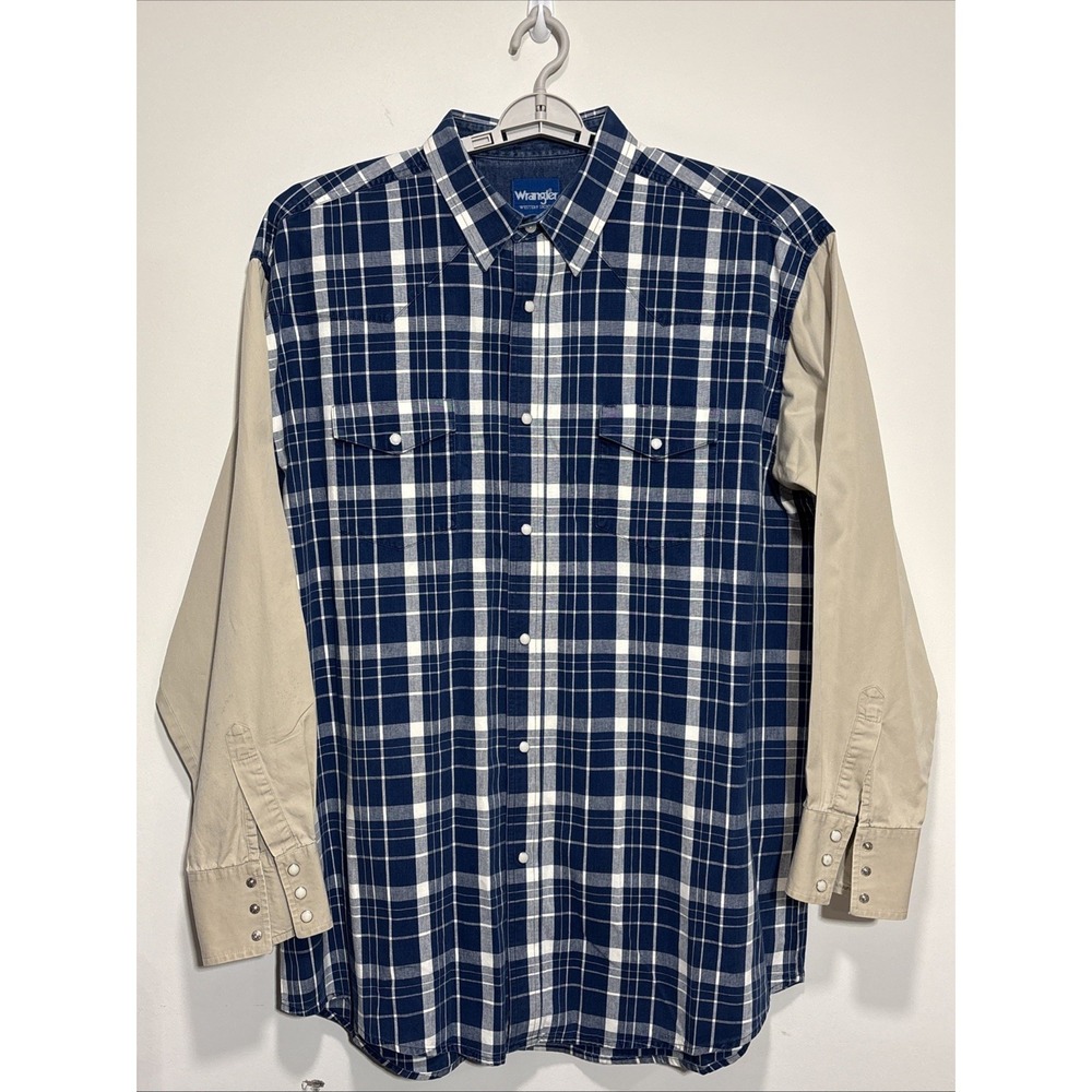 Wrangler‎ Work Shirt Mens Cowboy Canvas Blue Plaid Western Pearl Snap 3XLT READ